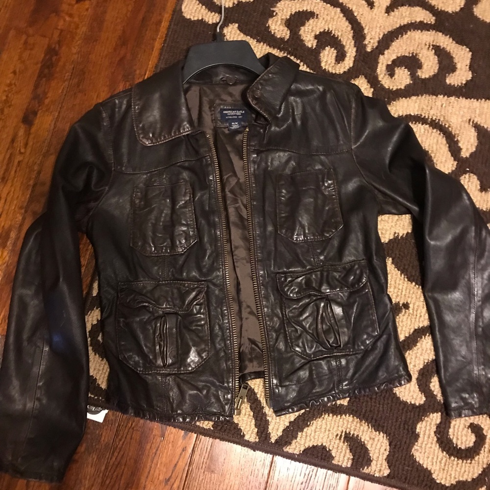 Distressed genuine leather American eagle jacket